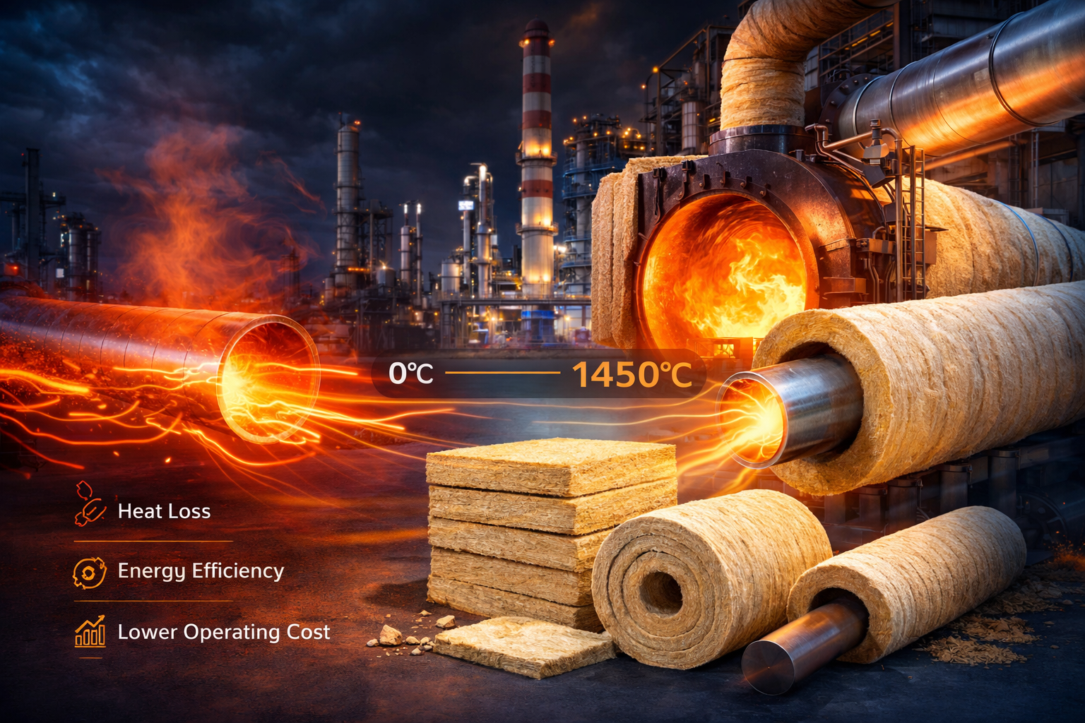 Stonewool insulation improving energy efficiency in high temperature industrial applications up to 1450°C