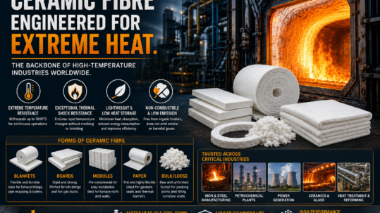 Industrial furnace operating at extreme temperatures, efficiently insulated with lightweight ceramic fibre.
